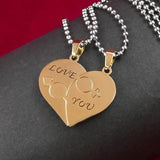 Nest Love You Hearth Shape Gold Plated Pendant Chain For Couple Jewellery