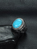 Men Silver-Plated Blue Stone Studded Oxidized Ring Jewellery