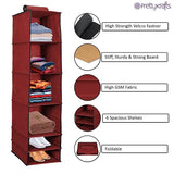 Organizer- 6 Shelves Foldable Hanging Wardrobe Organizers, maroon Quirky Home Essentials