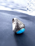 Men Silver-Plated Blue Stone Studded Oxidized Ring Jewellery