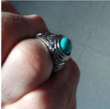 Men Silver-Plated Blue Stone Studded Oxidized Ring Jewellery