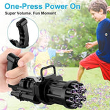 Kids Bubble Gun- 8 Hole Automatic Gatling Bubble Gun Blower Maker, with 3 Batteries and Bubble Water(Assorted Color)