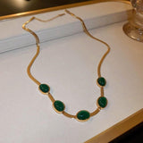 Oval Green Crystal Pendant Necklace Set With Bracelet Jewellery